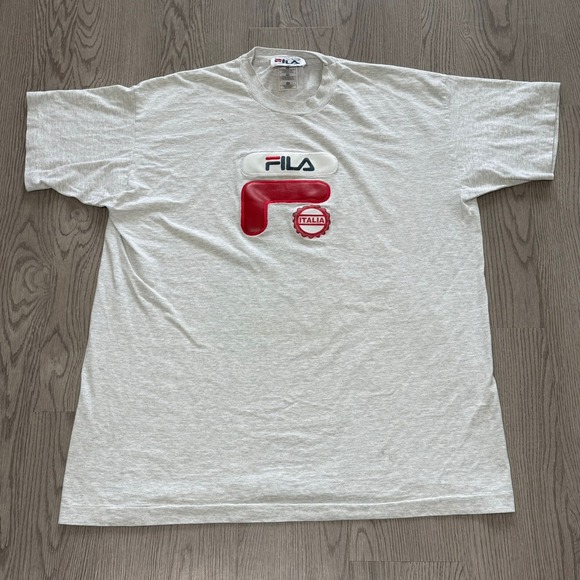 Vintage 90s Fila Italia Soccer Logo T-shirt XL Gray Short Sleeve Single Stitch‎ - Picture 1 of 9